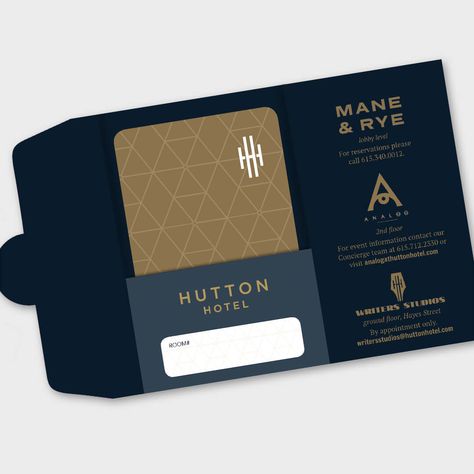 Customized hotel key card and holder designed for Hutton Hotel in Nashville. Vip Card Design, Hotel Key Cards, Hotel Card, Credit Card Design, Brochure Design Creative, Voucher Design, Vip Card, Welcome Card, Collateral Design