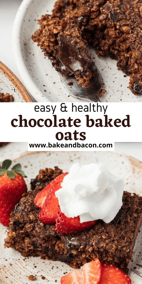 Chocolate Baked Oats Healthy Baked Chocolate Oatmeal, Quick Oat Baked Oatmeal, Quick Oat Breakfast Bars, Quick Oat Dessert, Healthy Batch Breakfast, Chocolate Baked Oats Vegan, Oats Dessert Recipes Healthy, Baked Quick Oats, Chocolate Oat Recipes