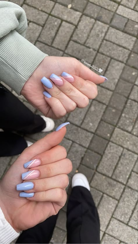 Light Purple Blue Nails, Blue And White Nails, Western Nails, Light Blue Nails, Baby Blue Nails, Unghie Nail Art, Manicure Nail Designs, Spring Acrylic Nails, Winter Nails Acrylic