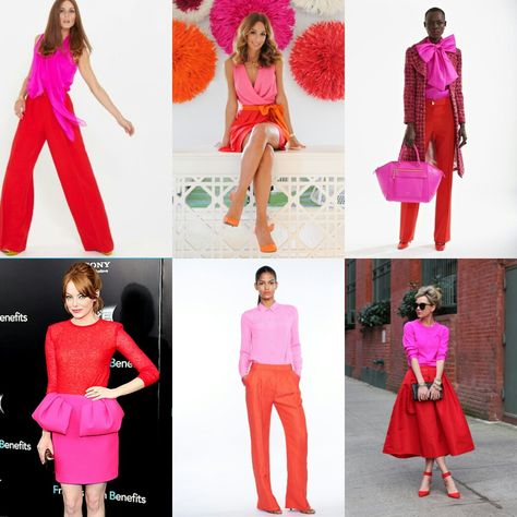 Red And Pink Outfit, Fuchsia Outfit, Colorful Street Style, Colorful Summer Outfits, Pink And Red Dress, Hot Pink Fashion, Color Combos Outfit, Suit Ideas, Color Blocking Outfits