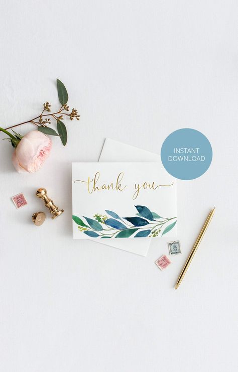 Thank U Cards, Thank You Card Design, Party Box, 수채화 그림, Craft Room Storage, Cards Printable, Simple Wedding Invitations, Thank You Card Template, Wedding Thank You Cards