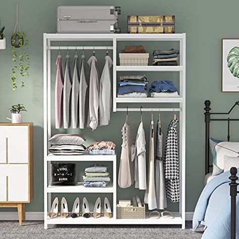 Clothes Rack Closet, Small Closet Makeover, Metal Closet, Freestanding Closet, Standing Closet, Free Standing Closet, Metal Clothes Rack, Portable Wardrobe, Hanging Closet Organizer