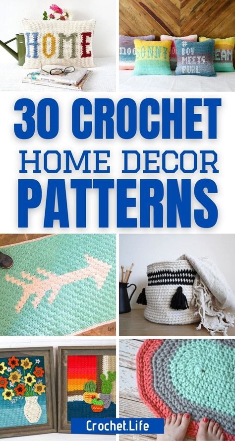 Fantastic crochet home decor patterns are easy to make and wonderful for adding something homemade to your home style today! This list includes crochet pillow patterns, crochet rug patterns, crochet tapestry patterns and more! Crochet Home Decor Patterns, Crochet Room Decor, Crochet Room, Home Decor Patterns, Slip Stitch Crochet, Bobble Crochet, Throw Pillow Pattern, Crochet Baby Hat Patterns, Crochet Rug Patterns