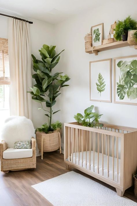 20 Timeless Neutral Nursery Ideas That Grow With Your Baby 7 Green Furniture Nursery, Boho Plant Nursery, Green Natural Nursery, Modern Organic Nursery Girl, Sage Neutral Nursery, Baby In Bloom Nursery, Sage Green And Cream Nursery, Minimalist Nursery Ideas Gender Neutral, Nursery With Plants