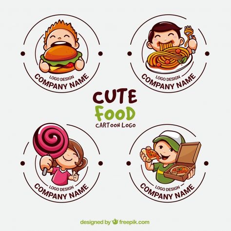 Koleksi logo lucu untuk industri makanan... | Free Vector #Freepik #freevector #logo #food #business #hand Food Logo Design Inspiration Creative, Snack Logo Design Ideas, Foodies Logo, Logo Snack, Logo For Food, Snack Logo, Chef Girl, Cute Logos, Organic Food Logo