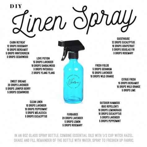 Linen Spray Essential Oils, Diy Linen Spray, Essential Oil Spray Recipes, Oils Essential, Essential Oil Spray, Essential Oils Cleaning, Oil Diffuser Recipes, Essential Oil Mixes, Essential Oil Blends Recipes