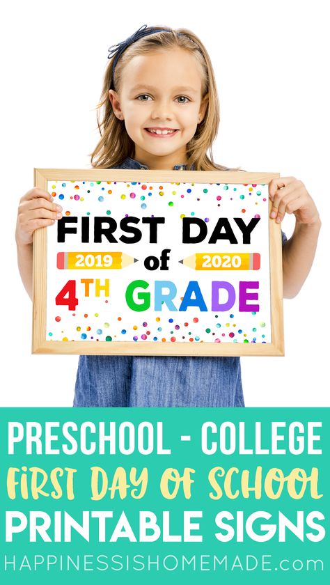 Free Printable First Day of School Signs for all grades - preschool through college! #BackToSchool First Day School Sign, Free School Printables, First Day Of School Signs, Preschool First Day, First Day Of School Pictures, School Template, Free Preschool Printables, Happiness Is Homemade, First Day School