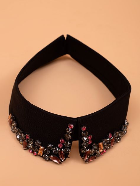 Black    Polyester    Slight Stretch  Women Accessories Dickey Collar, Fancy Collar, Sewing Collars, Diy Fabric Jewellery, Collars Diy, Textile Art Embroidery, Fake Collar, Embellished Collar, Fabric Necklace