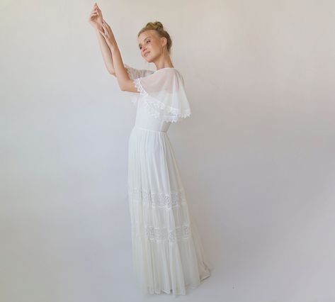 Simple Elegant Wedding Dress, Chiffon White Dress, Romantic Wedding Dress, Wedding Dress Vintage, Fairy Wedding Dress, Simple Elegant Wedding, Chiffon Sleeves, White Boho Dress, Chiffon Wedding Dress