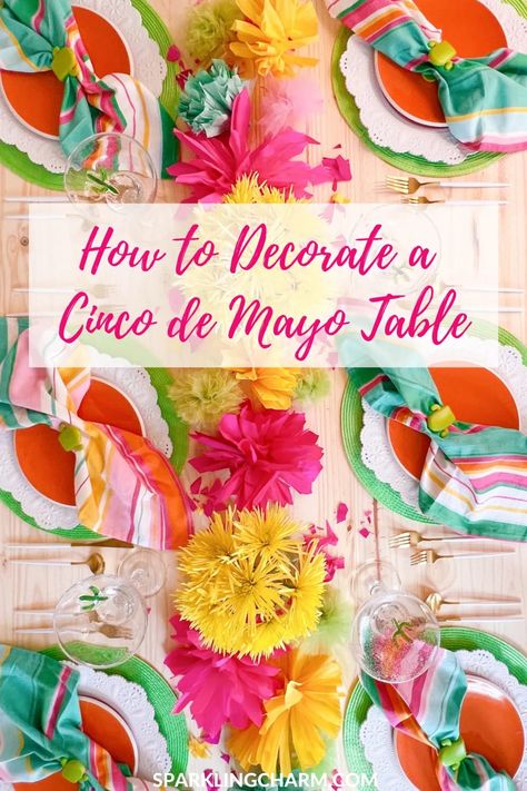 Convo De Mayo Party, Cinco De Mayo Table Decoration Ideas, Cinco De Mayo Party Decor, Cinco De Mayo Graduation Party Ideas, Cinco De Mayo Centerpiece Ideas, Cinco De Mayo Tablescape, Diy Fiesta Decorations, Mexican Dinner Party Decorations, Cinco De Mayo Decorations Ideas