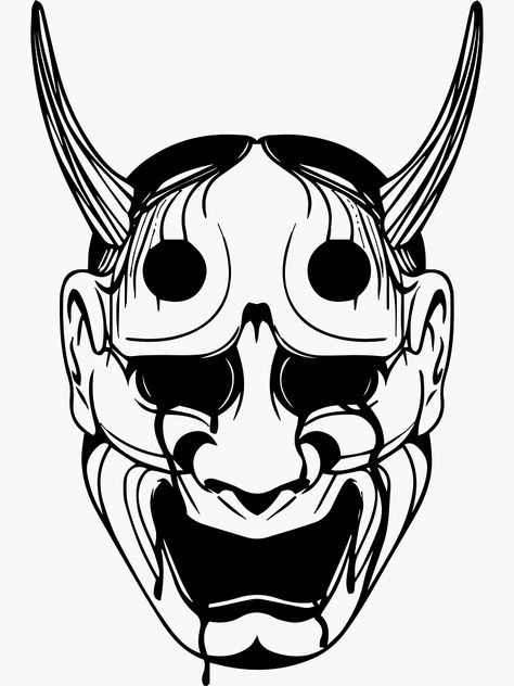 "Fearsome Oni Mask Black Ink Art" Sticker for Sale by InkStation24 | Redbubble Hania Mask, Hannya Maske, Samurai Mask Tattoo, Oni Maske, Mascara Oni, Japanese Mask Tattoo, Netherlands Art, Oni Mask Tattoo, Oni Tattoo