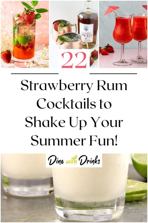 Collage of 4 strawberry rum cocktails. Strawberry Mixed Drinks, Strawberry Rum Drinks, Strawberry Alcohol Drinks, Drinks Made With Rum, Rum Mixed Drinks, Cruzan Rum, Fourth Of July Drinks, Rum Drinks Recipes, Rum Cocktail Recipes