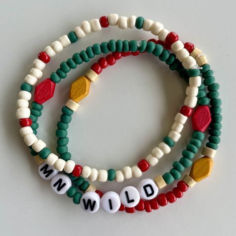 Minnesota Wild Hockey, Wild Hockey, Team Bracelets, Elastic Bracelets, Stretchy Beaded Bracelet, Hockey Gifts, Bracelets Beaded, Sports Jewelry, Sports Bracelet