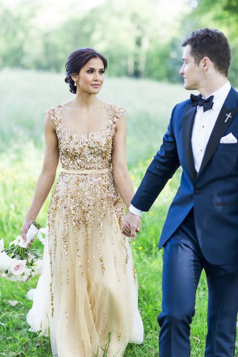 Gorgeous + glamorous sparkly gold wedding dress: http://www.stylemepretty.com/little-black-book-blog/2016/01/04/french-chateau-wedding-sparkly-gold-dress/ | Photography: Lauren Michelle - http://laurenmichelle.com.au/ Blue Tuxedo Wedding, Gold Wedding Gowns, Gold Wedding Colors, Gold Wedding Inspiration, Gold Wedding Dress, Gold Wedding Theme, Alternative Wedding Dresses, Sparkly Wedding, Traditional Wedding Dresses