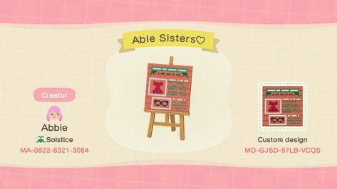 indigo abbie 🪐 on Twitter: "hello friends i made this cute sign with the simple panel for outside able sisters 🥺 feel free to use! 💞  #acnh #AnimalCrossing #AnimalCrossingNewHorizons #ACNHDesign #ACNHDesigns… https://t.co/yNUOmMIAFJ" Able Sisters, Sister Sign, Bar Shelf, Qr Codes Animal Crossing, New Animal Crossing, Animal Crossing Game, Cute Signs, Animal Crossing Qr, Tiki Bar