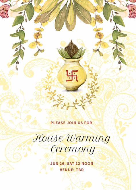 Eucalyptus Inspired Housewarming Invitation - Invites Gruhapravesham Invitation Card, Housewarming Invitation Cards, Ganpati Invitation Card, Housewarming Invitation Templates, Invitation Card Format, Free Invitation Cards, Housewarming Invitation, Online Invitation Card, Arrangement Of Flowers