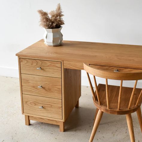 White Oak Desk, Light Wood Desk, Natural Wood Desk, Solid Wood Office Desk, Wood Desks, Pine Desk, Work Desks, Wood Office, Light Colored Wood