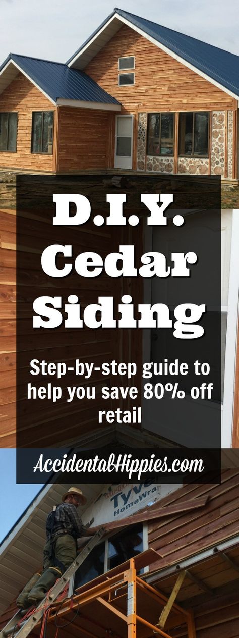 Save 80% or more when you DIY your cedar siding. Check out our step-by-step tutorial! Cedar House Siding, Cedar Siding Exterior, Diy Siding, Wood Siding Exterior, Siding Options, Homesteading Diy, Thrifted Home Decor, Build A House, Cedar Homes