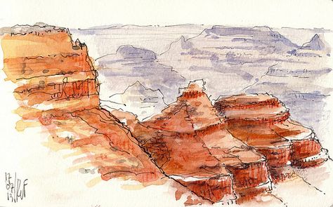 Canyon Watercolor, Natural Wonders Of The World, Simple Line Drawing, Watercolor Palette, Red Rocks, Watercolor Landscape Paintings, Urban Sketchers, Ap Art, Watercolor Sketch