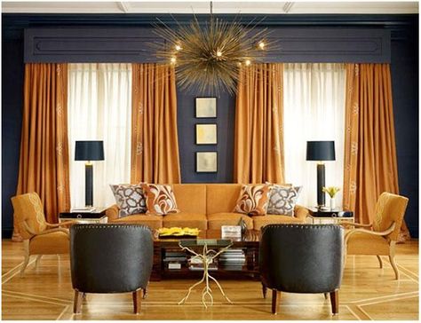 Living Room Ideas with Susanna Salk: a Geoffrey De Sousa room Living Room Decor Orange, Orange Curtains, Orange Rooms, Living Room Orange, Design Salon, Trendy Living Rooms, Black Furniture, Living Room Grey, New Living Room