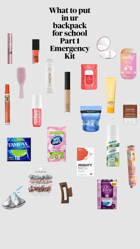 Make sure u have this in ur bag if ur at least 11 and above #girlythings #emergencykit School 5th Grade, Kit For School, School Emergency Kit, School Backpack Essentials, Preppy School Supplies, Backpack Essentials, July Nails, Emergency Kit, 5th Grade