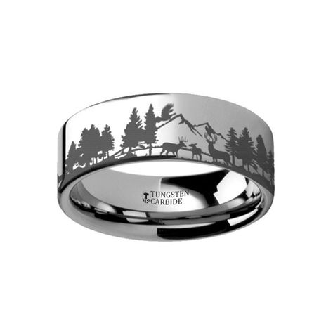 Mountain Range Ring, Animal Landscape, Mens Wedding Bands Tungsten, Tungsten Carbide Wedding Bands, Tungsten Wedding Rings, Titanium Wedding Band, Deer Stags, Black Tungsten, Tungsten Carbide Rings