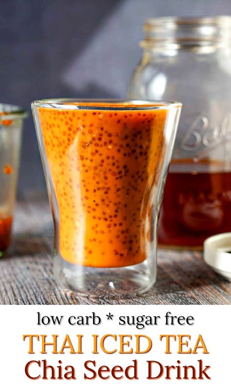 Low Carb Thai Tea Chia Seed Drink Recipe - easy chia drink with the flavor of Thai tea for a healthy drink or keto snack. #lowcarbrecipes #chiaseeds #chiadrink #chiaseeddrink #thaitea #coconutmilk #sugarfreedrink #ketodrink Chia Seed Drink Recipes, Chia Drink, Chia Seed Drinks, Chia Benefits, Healthy Foods To Make, Sugar Free Drinks, Chia Seeds Benefits, Chia Seed Recipes, Low Carb Fruit