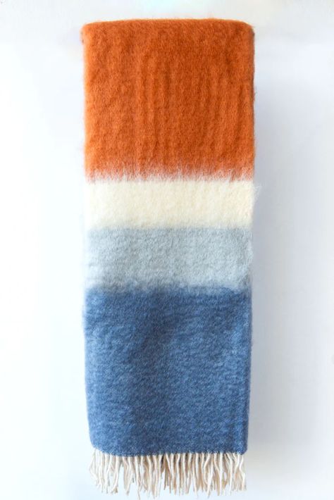 Matisse Mohair Throw – Lost & Found Mohair Blanket, Mohair Throw, Orange Ombre, Blue Throws, Knitted Poncho, Lost & Found, Blue Ombre, Architectural Digest, Cold Weather