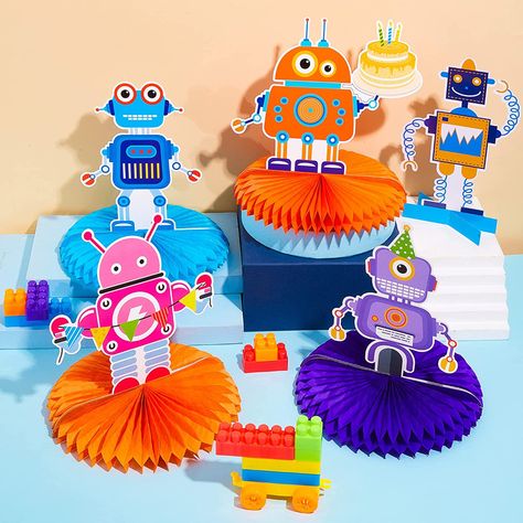 Robot Centerpieces, Robot Birthday Party Games, Robot Themed Birthday Party, Robot 3rd Birthday Party, Robots Party Theme, Robot Birthday Party Decorations, Robot Decor, Robot Decorations, Robot Birthday Party