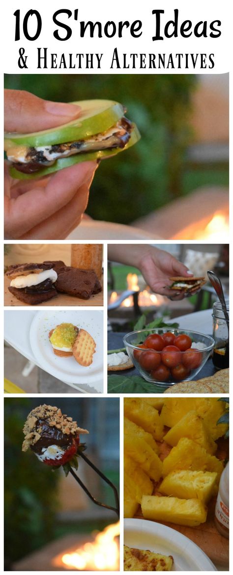 Healthy Campfire Snacks, Smores Recipes Ideas Campfires, Healthy S’mores, Campfire Desserts On A Stick, Savory Smores Cheese, Savory Smores, Healthy Smores, Recipes Treats, Camping Dessert Recipes