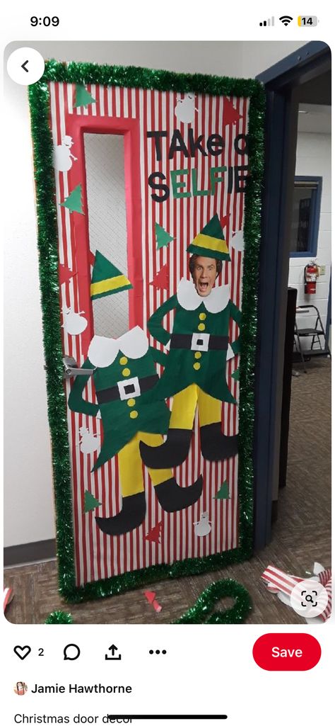 Take An Elfie Classroom Door, Elf Workshop Door Decorations, Elf School Decorations, Elf Hallway Decorations School, Elf On The Shelf Bulletin Board Ideas, Elf Bulletin Board, Elf Classroom, Door Classroom, Elf Yourself