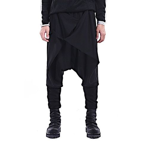 Black Casual Drop Crotch Wrap Harem Ninja Pants Wrap Skirt Layered... ❤ liked on Polyvore featuring activewear and activewear pants Hairstylist Clothes, How To Wear Joggers, Ninja Pants, Mens Bodysuit, Black Harem Pants, Joggers Black, Drop Crotch Pants, Mens Fashion Edgy, Tactical Clothing