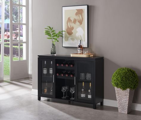 PRICES MAY VARY. WINE RACK CABINET: Kings Brand Furniture presents a Neiman Wine Rack Cabinet that has elegant functionality and a unique design. This rectangular buffet sideboard is also perfect for bedroom keeping and displaying cups, lamps, and different eye-catching ornaments for a modern look with its top shelf. Our buffet table design has a lot of storage space, making it an asset to any room and living space. DURABLE MATERIAL: Our modern storage cabinet table is made of a high-quality woo Bar Storage Cabinet, Wine Rack Shelf, Wine Shelf, Wood Wine Rack, Table Top Wine Rack, Cabinet Table, Wine Bar Cabinet, Modern Storage Cabinet, Wine Rack Cabinet