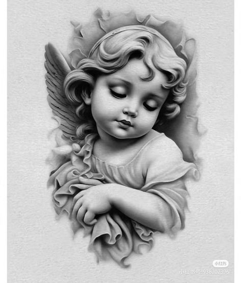 Cherub Tattoo Designs, Angel Sculpture Art, Cupid Tattoo, Cherub Tattoo, Realistic Tattoo Sleeve, Statue Tattoo, Chicano Style Tattoo, Muster Tattoos, Religious Tattoo