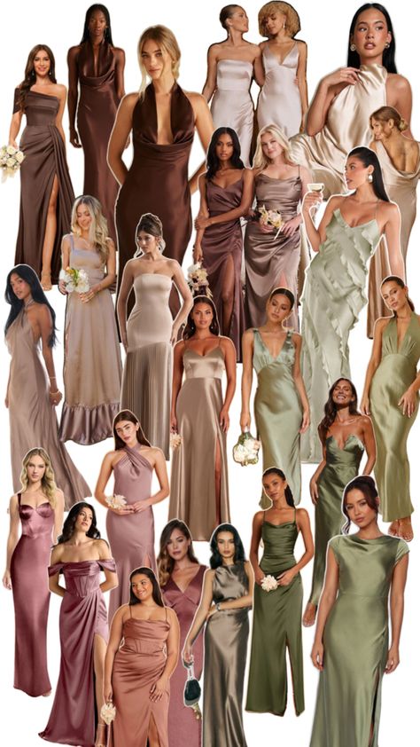 Wedding Brown Bridesmaid Dresses, Multiple Shades Bridesmaid Dresses, Unique Mismatched Bridesmaid Dresses, Earth Tones Wedding Guest Outfit, Pastel Bridesmaid Dresses Black Women, Bridesmaid Dresses May, Same Color Different Shade Bridesmaids, Bridesmaid Dresses Cream Champagne, Autumn Wedding Colors Bridesmaid Dress