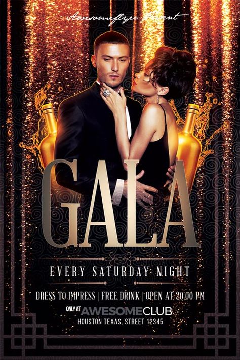 Elegant Flyer Design, Gala Flyer, Dance Template, Insurance Poster, Harlem Nights Theme, Dj Electro, Elegant Flyer, Classy Party, Gala Ideas