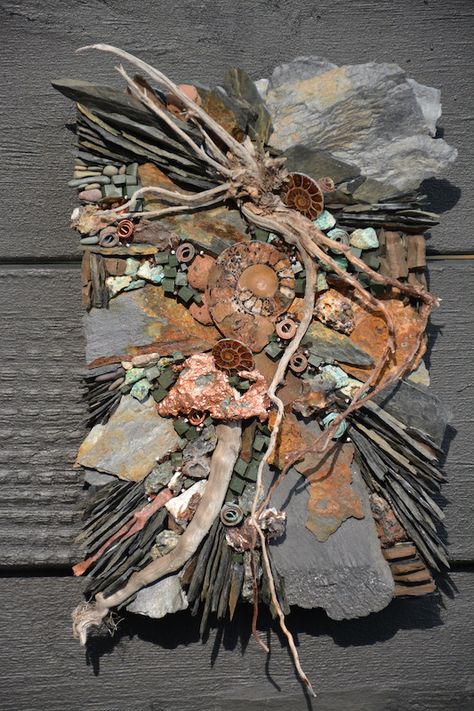 Abstract Mosaic Art, Pocket Art, Mosaic Art Diy, Driftwood Art Diy, Mixed Media Mosaic, Deco Nature, Collage Art Mixed Media, Stone Crafts, Assemblage Art