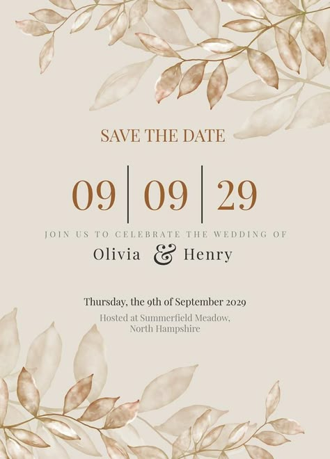 Autumn wedding invitation card template, editable text vector | premium image by rawpixel.com / Sasi Beige Aesthetic Wedding, Beige Wedding Invitations, Fall Wedding Cards, Brown Wedding Invitations, Simple Wedding Cards, Engagement Invitation Cards, Digital Invitations Wedding, Flower Graphic Design, Wedding Invitation Card Template