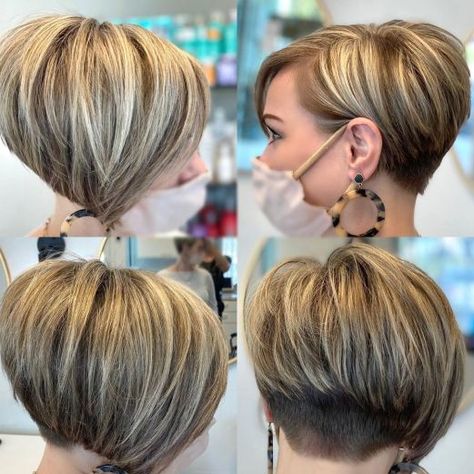 Dirty Blonde Bob, Short Layered Bob With Bangs, Short Bob With Undercut, Undercut Bob Haircut, Short Layered Bob, Bob Ideas, Layered Bob With Bangs, Chic Bob, Undercut Bob