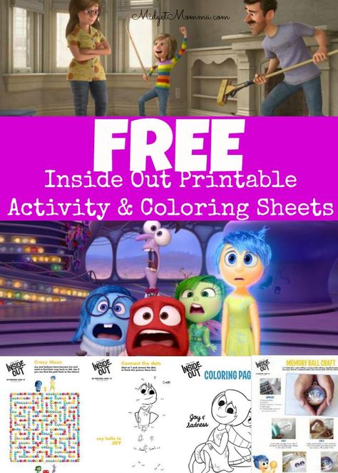 FREE Inside Out Movie Printable activity sheets, coloring pages and crafts! So much fun for the kids! Inside Out Crafts For Kids, Print Out Coloring Pages, Inside Out Party Ideas, Inside Out Coloring Pages, Printable Activity Sheets, Inside Out Emotions, Movie Inside Out, Emotions Activities, Inside Out Characters