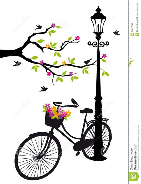 Bicycle With Flowers, Bicycle Drawing, Bike Illustration, Old Bicycle, Wall Painting Decor, Wall Paint Designs, Pola Sulam, Bicycle Art, 수채화 그림