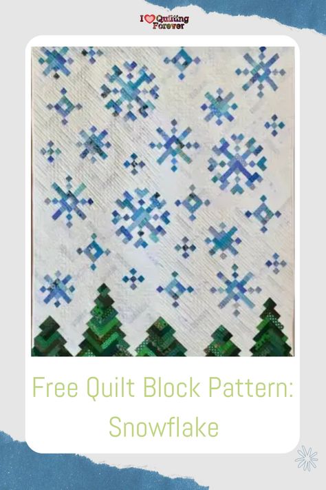 Free Quilt Block Pattern: Snowflake Snowflake Quilt Blocks Free Pattern, Snowflake Quilt Patterns, Snowflake Quilt Block, Pixelated Art, Free Paper Piecing Patterns, Free Quilt Tutorials, Snowflake Quilt, Snowman Quilt, Quilt Block Patterns Free