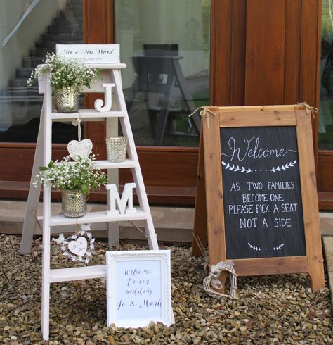 Wedding Ladders Decoration, Wedding Ladder, 25th Wedding Anniversary Decorations, Ladder Wedding, Boda Ideas, Wedding Anniversary Decorations, Unique Wedding Receptions, Pick A Seat, 25th Wedding Anniversary