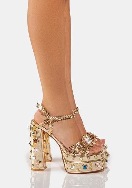 Valentine's Day Shoes | Dolls Kill Military Style Coats, Gold Platforms, Azalea Wang, Cute Heels, Embellished Sandals, Rhinestone Studs, Pretty Shoes, Dream Shoes, Valentino Studs