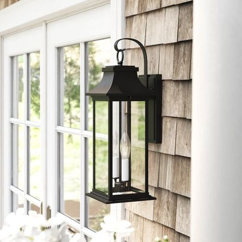 Lark Manor Sona Aluminum Wall Light & Reviews | Wayfair Exterior House Lights, Exterior Light Fixtures, Outdoor Light Fixtures, Outdoor Wall Lantern, Wall Lantern, Porch Lighting, Outdoor Wall Lights, Exterior Lighting, Outdoor Wall