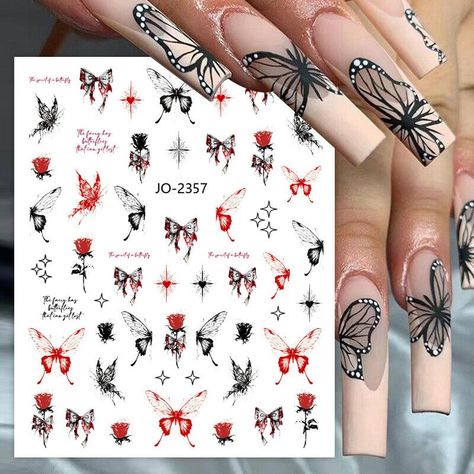 3D Black Butterfly Nail Art Sticker Red Metallic Star Moon Holographic Nails DIY Floral Manicure, Manicure Gel Polish, Nails Holographic, Butterfly 3d, Diy Decals, White Butterflies, Butterfly Nail Art, Manicure Gel, Metal Butterfly