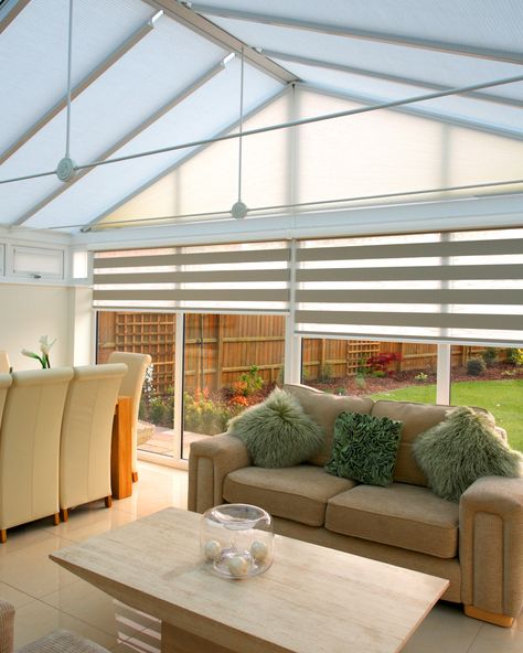 Many customers choose to install blinds into their conservatory or glass extension to reduce the amount of heat and light in the summer months. ⁠ ⁠ Watch our latest IGTV video for top tips on how to keep your conservatory cool this summer. This includes keeping your blinds extended throughout the day and keeping the room well ventilated. ⁠ ⁠ ⁠ Conservatory Window Coverings, Blinds For Conservatory Windows, Townhome Aesthetic, Conservatory Roof Ideas, Conservatory Blinds Ideas, Blinds For Sliding Doors, Blind Fabrics, Conservatory Roof Blinds, Roof Blinds