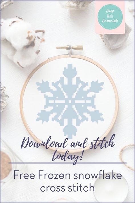 Grab this quick and easy, simple frozen snowflake cross stitch pattern for free. Download the chart and start stitching today. Perfect for beginners. Cross Stitch Border Pattern Free, Disney Frozen Crafts, Cross Stitch Border, Snowflake Cross Stitch Pattern, 3d Paper Snowflakes, Snowflake Cross Stitch, Frozen Crafts, Frozen Snowflake, Cross Stitch Beginner