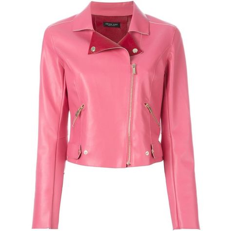 Twin-Set Cropped Biker Jacket (13.075 RUB) ❤ liked on Polyvore featuring outerwear, jackets, coats, pink cropped jacket, moto jacket, rider jacket, cropped moto jacket and pink motorcycle jacket Pink Cropped Jacket, Pink Biker Jacket, Outer Style, Pink Moto Jacket, Creepy Cute Fashion, Leather Jacket Zipper, Pink Motorcycle, Cropped Biker Jacket, Rider Jacket