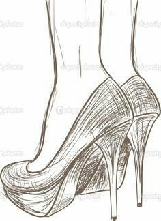 Platform stilettos Drawing High Heels, Shoe Sketches, Shoes Drawing, Sketchbook Pages, Pencil Art Drawings, Drawing Tutorials, Drawing Challenge, Drawing Tips, A Drawing